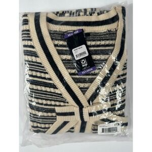 Express Striped Bow Front V-Neck Cardigan Sweater Black Cream XXL NWT